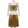 thumbnail image 3 of Glam Sequin Two Piece Sleeveless Skirt Set for Parties and Evening Occasions – Sparkling Outfit with Belted, M, Gold, 3 of 6