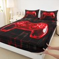 thumbnail image 3 of Homewish Neon Red Gamepad Twin Sheet Sets for Teens, Futuristic Checkered Honeycomb Twin Fitted Sheet, Game Console Flat Sheet, Breathable Home Decor, 3 Pieces, 3 of 7