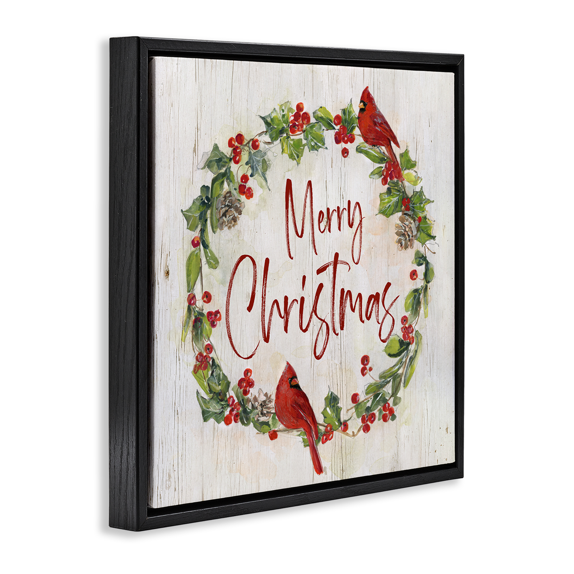 Stupell Industries Christmas Seasonal Wreath Holiday Painting Black Floater Framed Canvas Art Prints Wall Art, 18 x 18