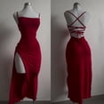thumbnail image 3 of Sexy Backless Lace Up Long Dress Women Split Sleeveless Bodycon Party Club Evening Dresses High Street Female Suspender Robes, 3 of 8