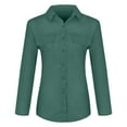 thumbnail image 4 of Womens Button Down Shirts Dressy Casual Solid Lapel Collar Long Sleeved Blouses Trendy Classic Fit Business Work Tops with Pockets, 4 of 9