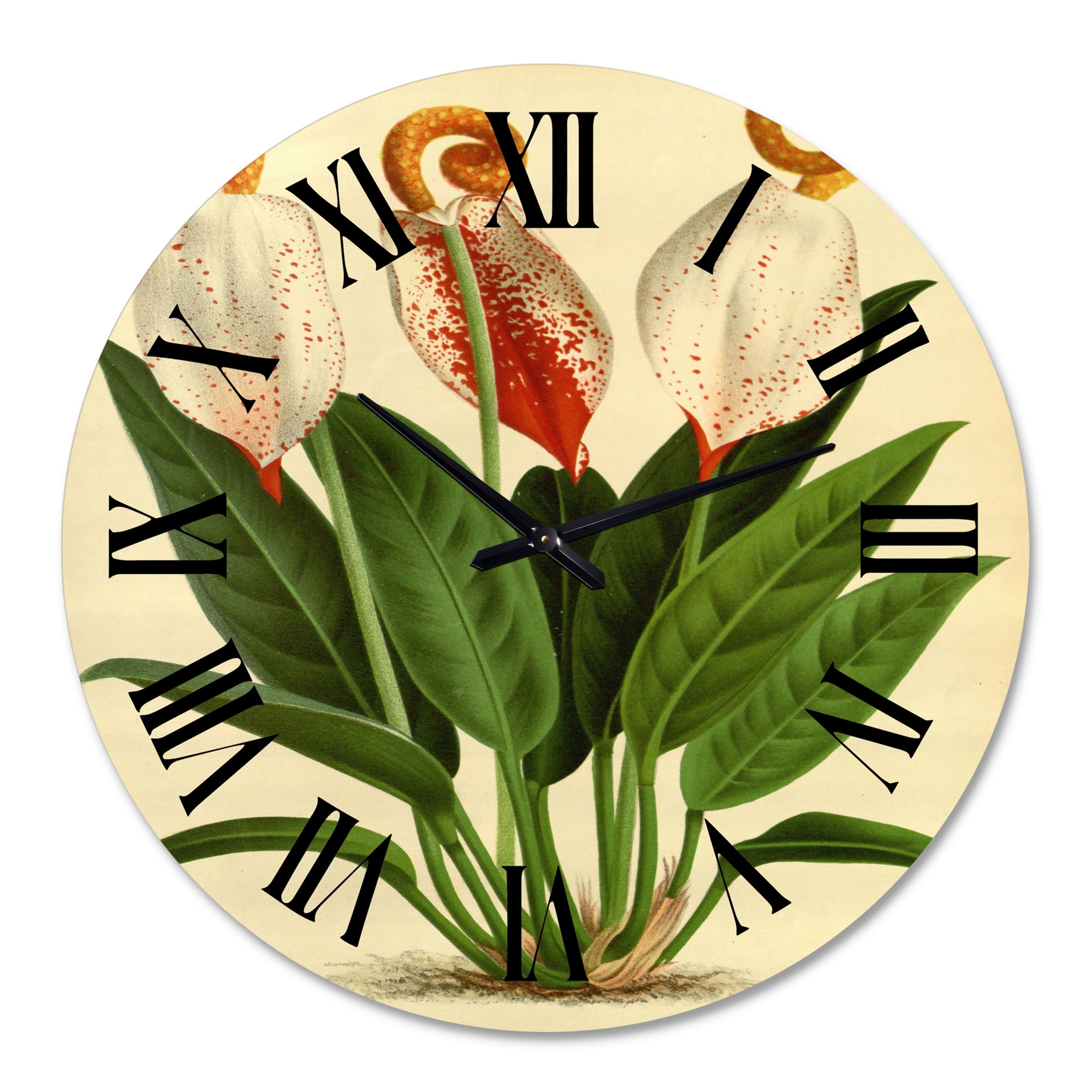 Designart 'Retro Flowers I' Farmhouse Wall Clock