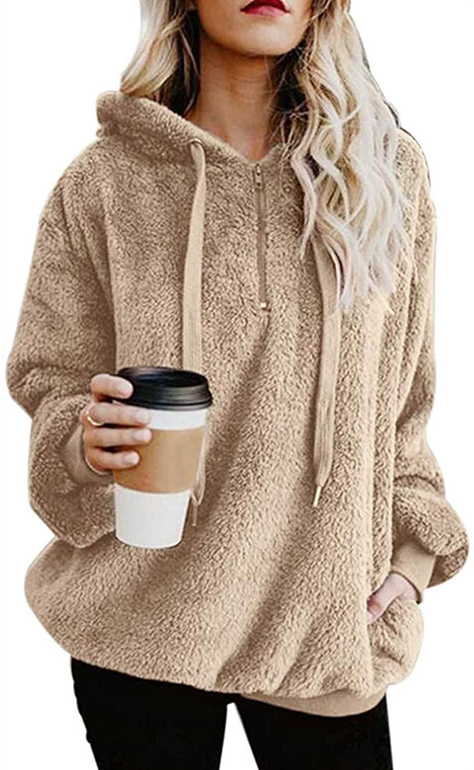 DOKOTOO Womens Cozy Oversize Fluffy Fleece Sweatshirt 1/4 Zip Pullover Outwear with Pockets 