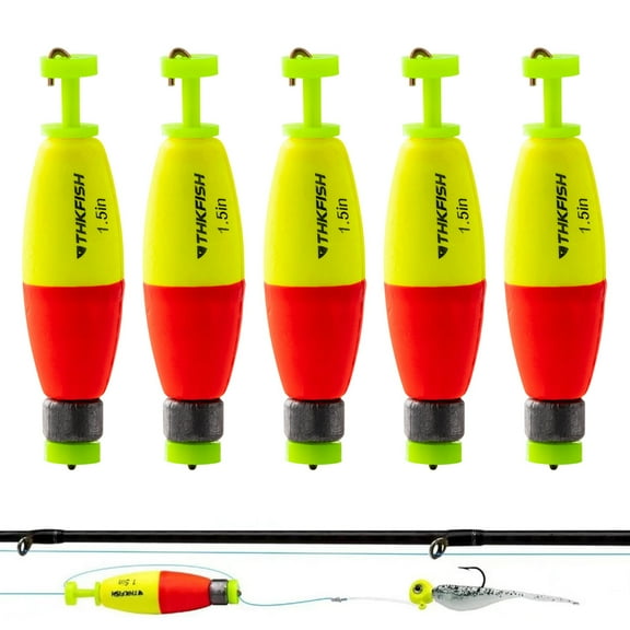 THKFISH Fishing Bobbers,EVA Foam Floats Weighted for Fishing Floats for Crappie Red/Yellow Snap-On Spring Fishing Buoy 5PCS