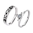 thumbnail image 2 of 925 Sterling Silver Princess & Knight Couple Rings, Adjustable Crown Design, Ins Style, Electroplated, 2g for Men, 1.6g for Women, 2 of 5