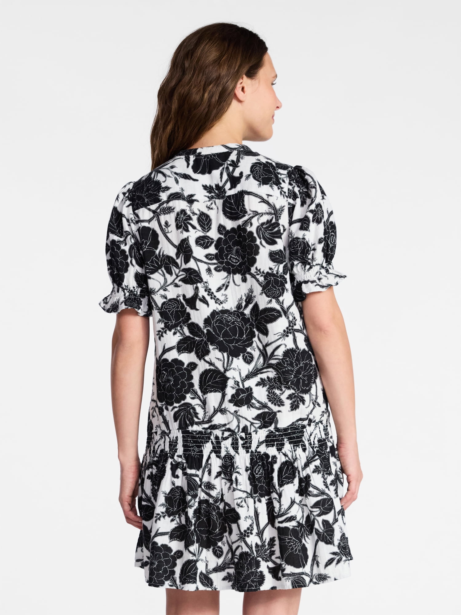 Time and Tru Women's Cotton Double Cloth Mini Dress with Drop Waist, Sizes XS-XXXL