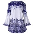thumbnail image 4 of T-shirt pour Femmes Imprimé Blouse Décontractée Manches Évasées T-shirt Imprimé Col Rond Haut, Bleu, 3TG, 4 of 7