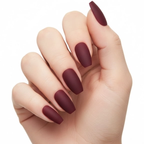 Red Burgundy Matte Press On Nails, Long Square Coffin Artificial Fake Nails