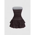 thumbnail image 2 of Coffee Brown Polka Dot Strapless Bodycon Mini Dress With Ruched Waist And Tiered Ruffle Hem, 2 of 5