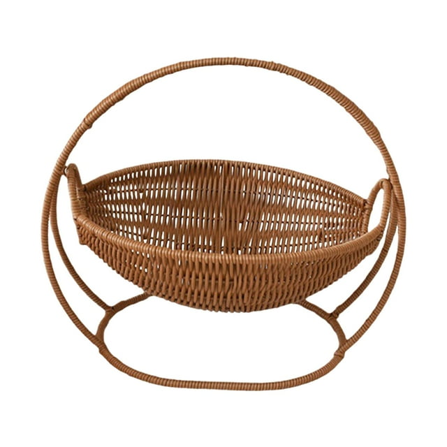 Cesta tejida a mano, soporte para frutas, bandejas multiusos para servir en granja, cesta de almacenamiento para el hogar, despensa, restaurante Marrón