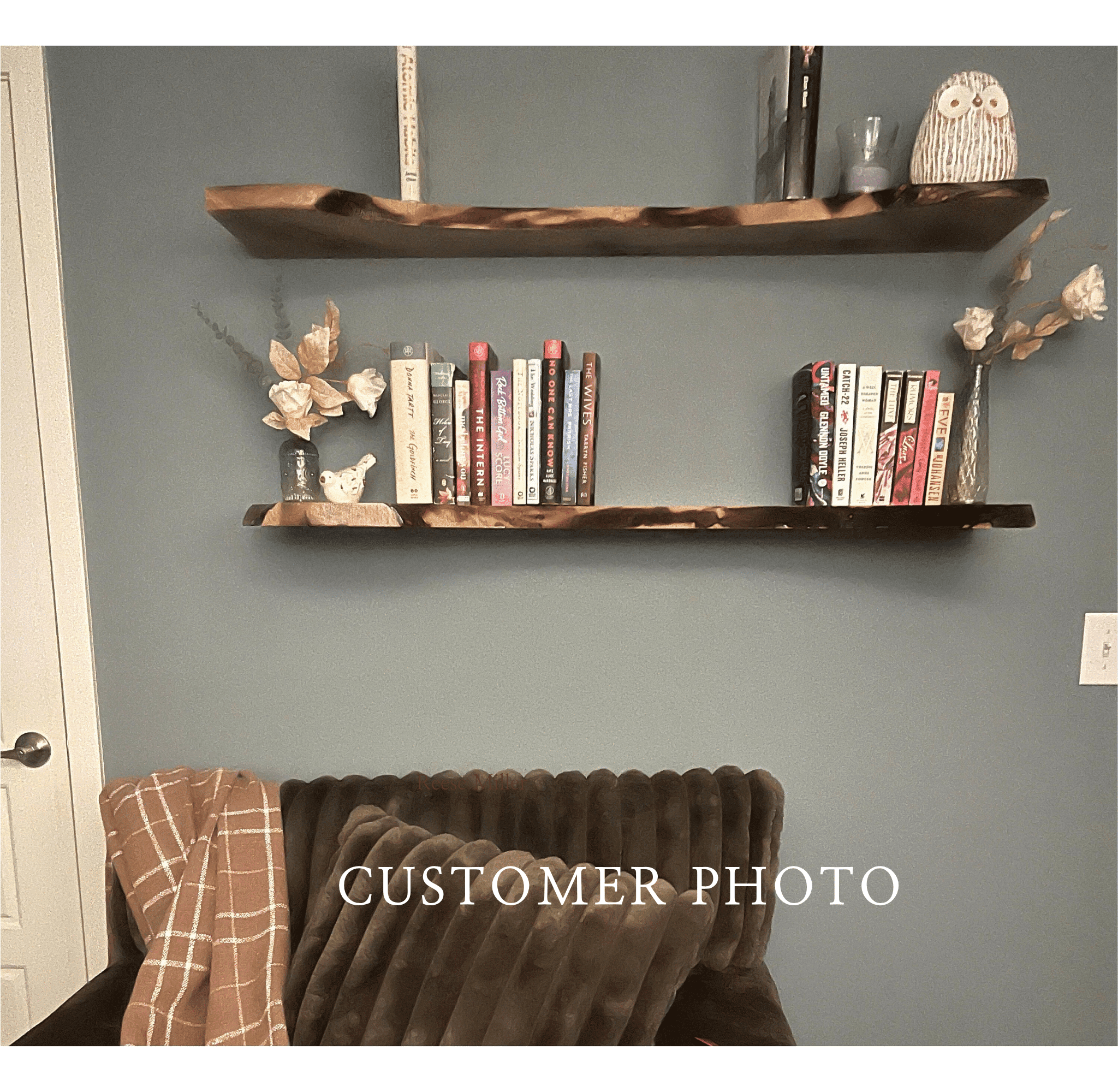 Rustic Live Edge Walnut Floating Shelves for Wall - Natural Wood Floating Shelf - Solid Wood Wall Shelves