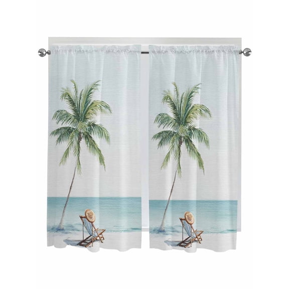Coastal Beach Bathroom Window Curtain, Summer Palm Tree Nautical Ocean Seaside Light Filtering Coffee Kitchen Curtains, Bedroom Living Room Curtains 2 Panel 84"x63"