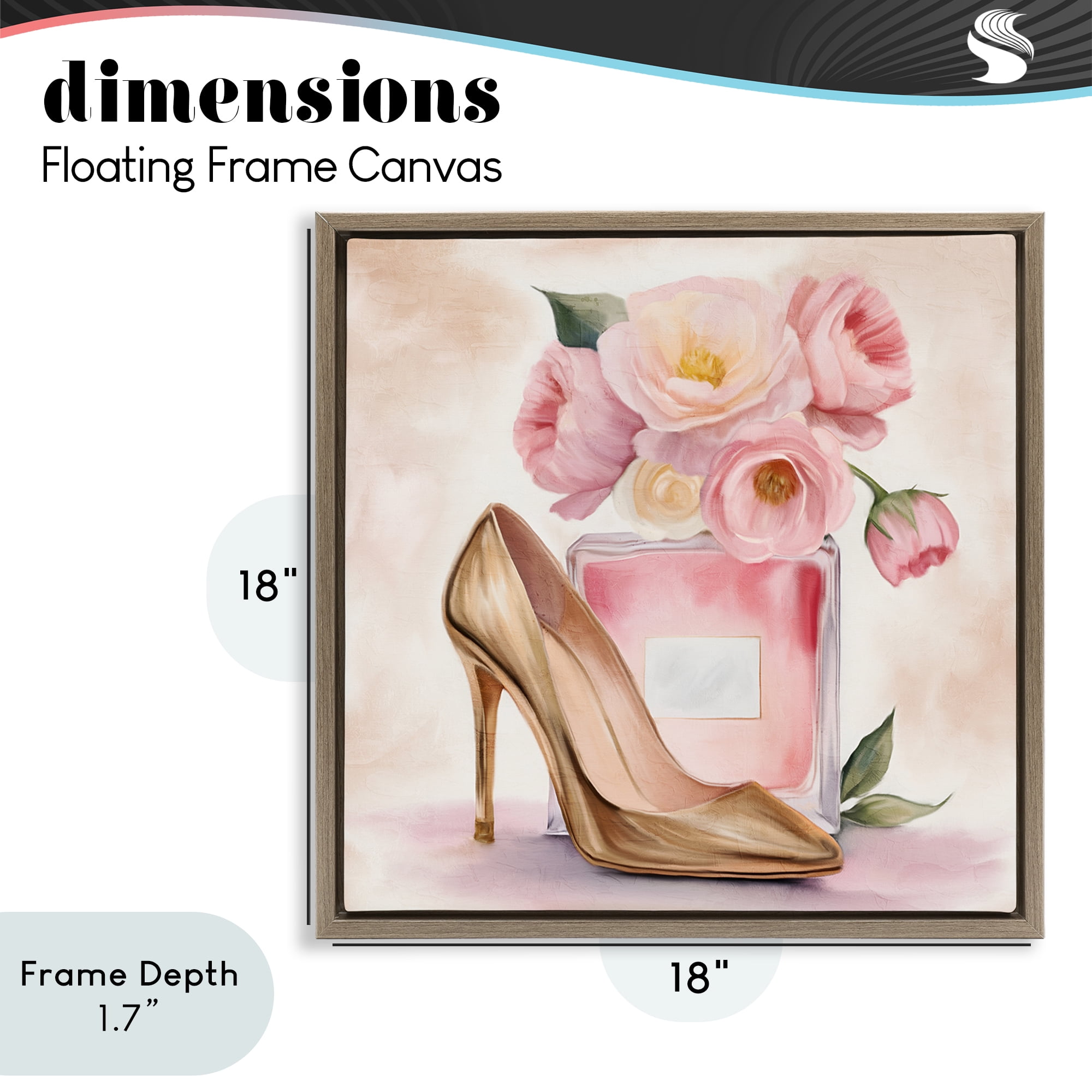 Stupell Industries Pink Beauty Heel & Flowers Brown Framed Floater Canvas Wall Art, design by Kim Allen