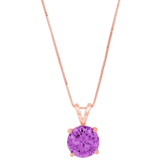1.0 ct Brilliant Round Cut Solitaire Simulated Alexandrite 14k Rose Gold Pendant with 16" Chain