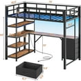thumbnail image 5 of Twin Size Loft Bed with Power Outlet and LED Lights, Metal Loft Bed Frame with L Shape Desk and 4-Tier Storage Shelves, No Box Spring Needed,  Black, 5 of 9
