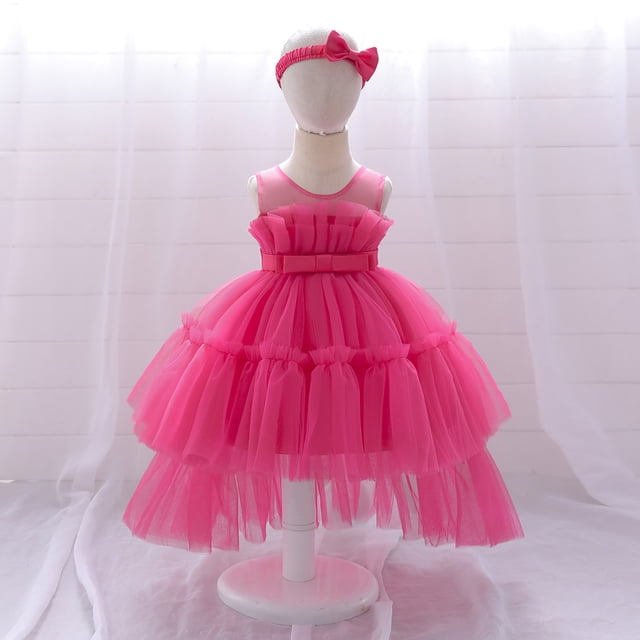 Vestido de niña Vestido de princesa Vestido de bebé de un año Vestido de niña de flores Vestido de niña con lazo de malla