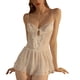 thumbnail image 1 of Camisón transparente de malla con tirantes finos y encaje para mujer, cuello en V, sin espalda, con lazo, lencería frontal, ropa interior con calzoncillos, color blanco, talla libre, 1 of 8
