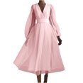 thumbnail image 2 of FcBaudy Robe Longue à Manches Longues Col en V, Robes d'Été pour Femmes, Robes pour Femmes Col en V Taille Haute Élastique Robe de Mariage Longue Jupe Robe Taille Femme, 2 of 6