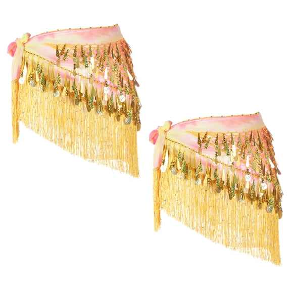 Uxcell Women's Belly Dance Hip Scarf with Sequins Triangle Wrap Skirts Waist Chain for Party Costume Performance Yellow