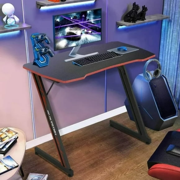 NiamVelo Gaming Desk 39.4 inch Z-Shaped Computer Desk PC Computer Table Home Office Desk Ergonomic Gamer Workstation with Headphone Hook, Red