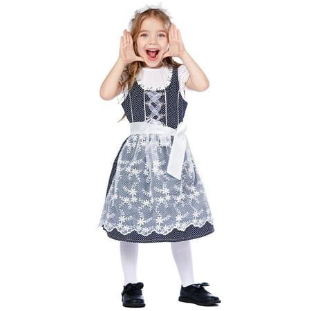 

CLZOUD Modern Fitted Dress for Girls White Polyester Girls 4PC Sculpting Stage 1PC Tops +1 PC Dress+1PC Apron+1PC Headdress Children Oktoberfest Dress Body Sculpting Stage L