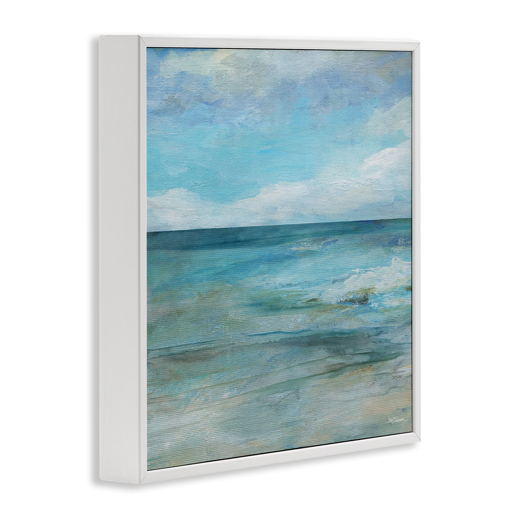 Stupell Industries Aqua Ocean Horizon Abstract White Framed Giclee Art, design by Carol Robinson