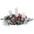 thumbnail image 4 of Northlight Triple Candle Holder with Flocked Pine and Christmas Ornaments - 32" - Red and White, 4 of 6