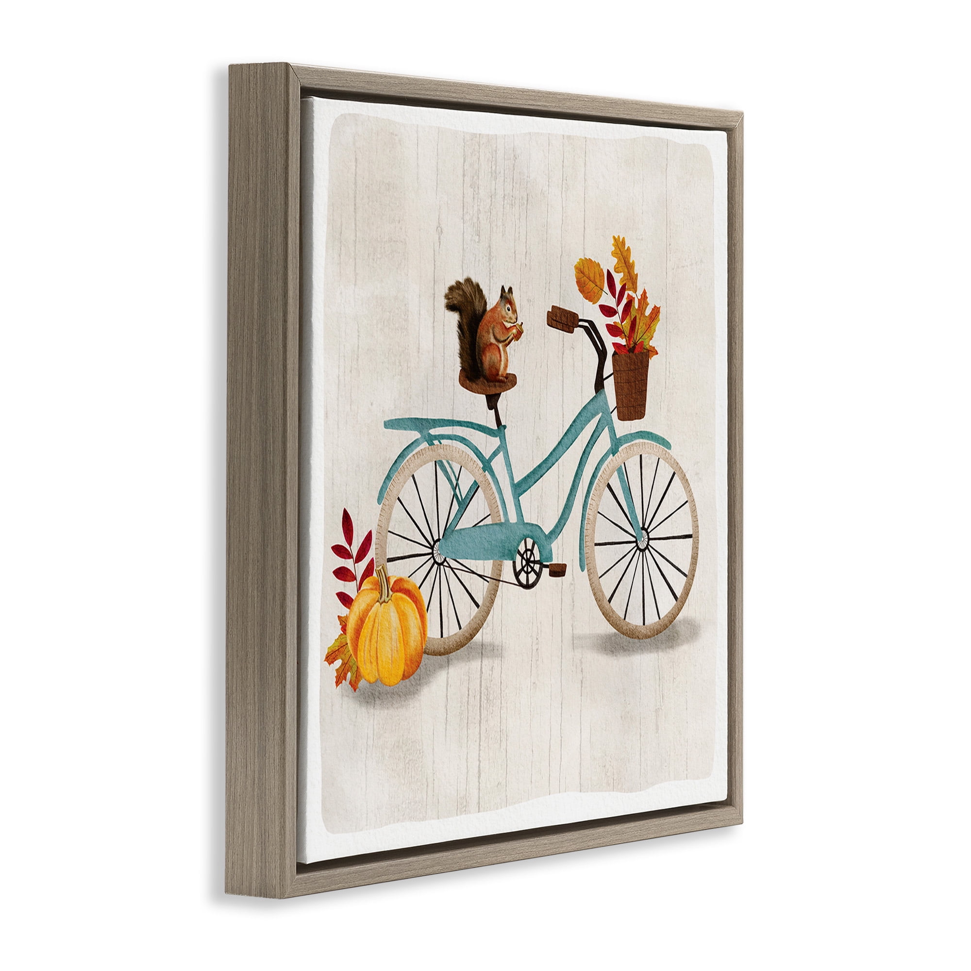 Stupell Industries Squirrel on Autumnal Bicycle Animals & Insects Painting Brown Floater Framed Canvas Art Print Wall Art, 18 x 18