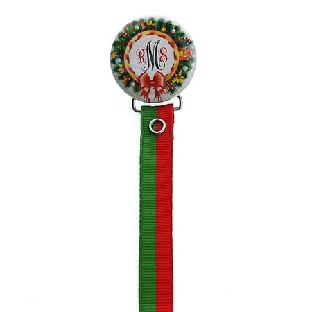 Personalized Monogram Holiday Wreath Pacifier Clip