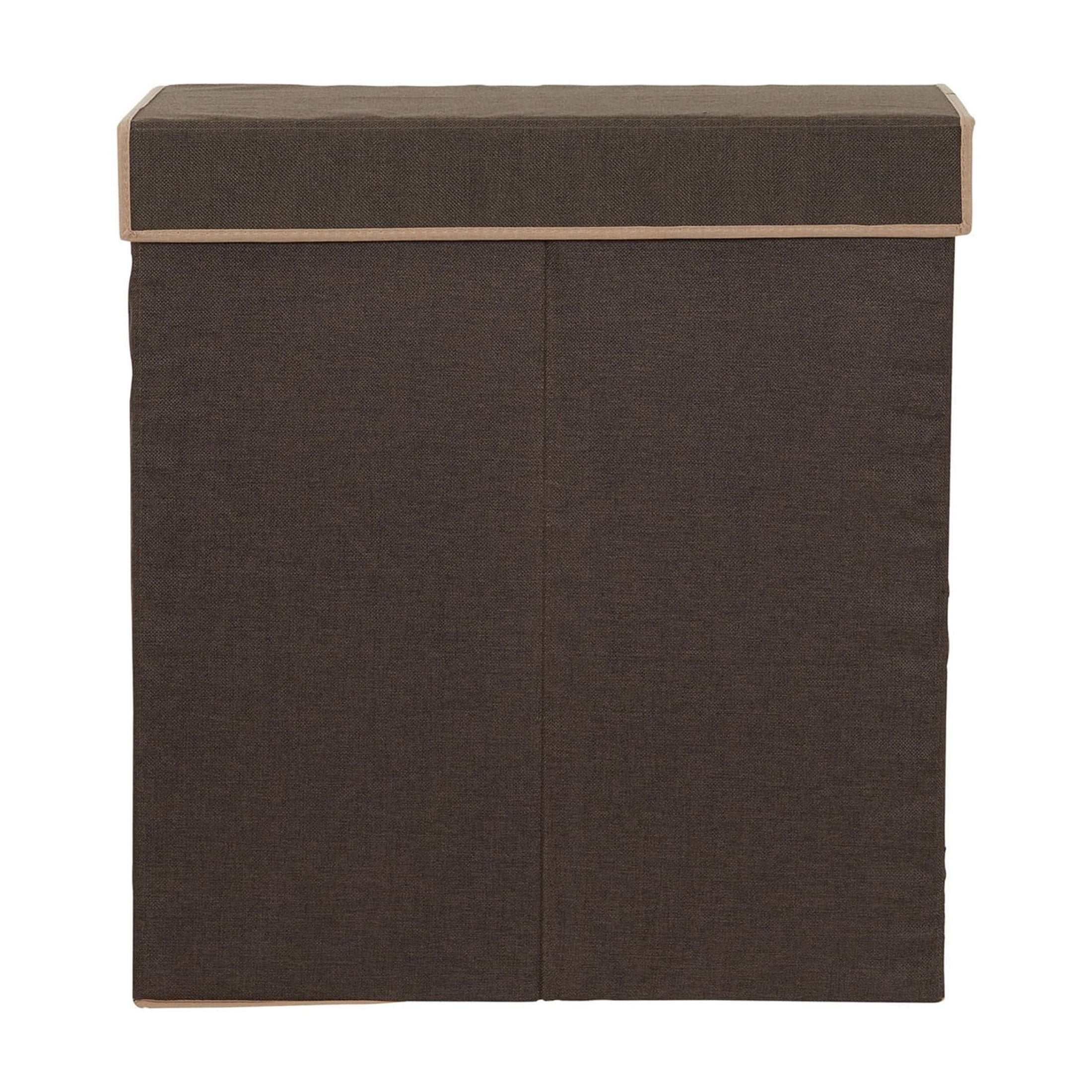 Household Essentials Double Laundry Hamper with Lid, Two Compartments for Easy Sorting with Removable Liner, Collapsible, Brown Linen 5614