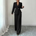 thumbnail image 2 of Womens Two Piece Outfit Long Sleeve Breasted Blazer High Waist Straight Leg Pants formal Business Suit Black L(L), 2 of 7