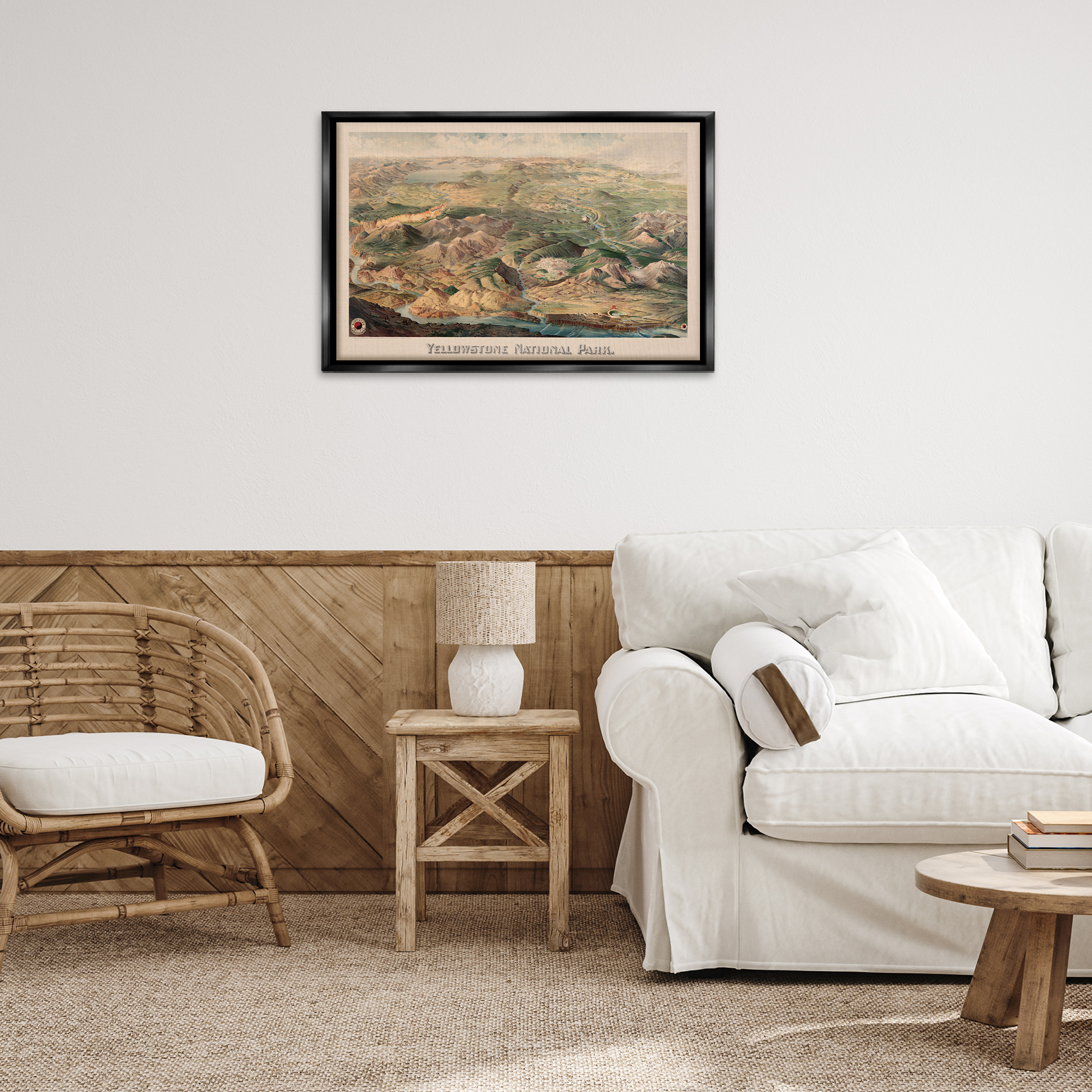 Stupell Industries Vintage Yellowstone Park Landscape Painting Black Floater Framed Art Print Wall Art, 31 x 21