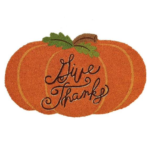 DII Natural Coir Welcome Doormat Thanksgiving & Fall, 17x29", Give Thanks Pumpkin
