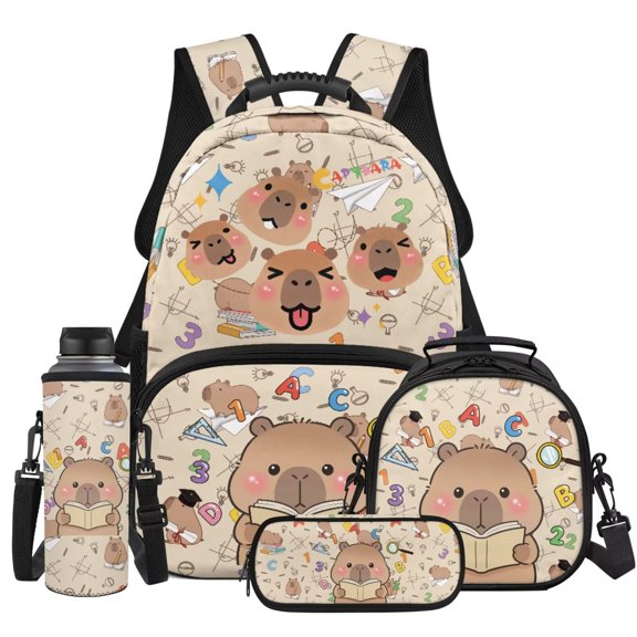 KUIFORTI Tractor Print 4PCS Boys Backpack Set, Lightweight School Bag with Lunch Box Pencil Pouch Water Bottle Sleeve for Elementary Primary Middle School Back to School Gifts