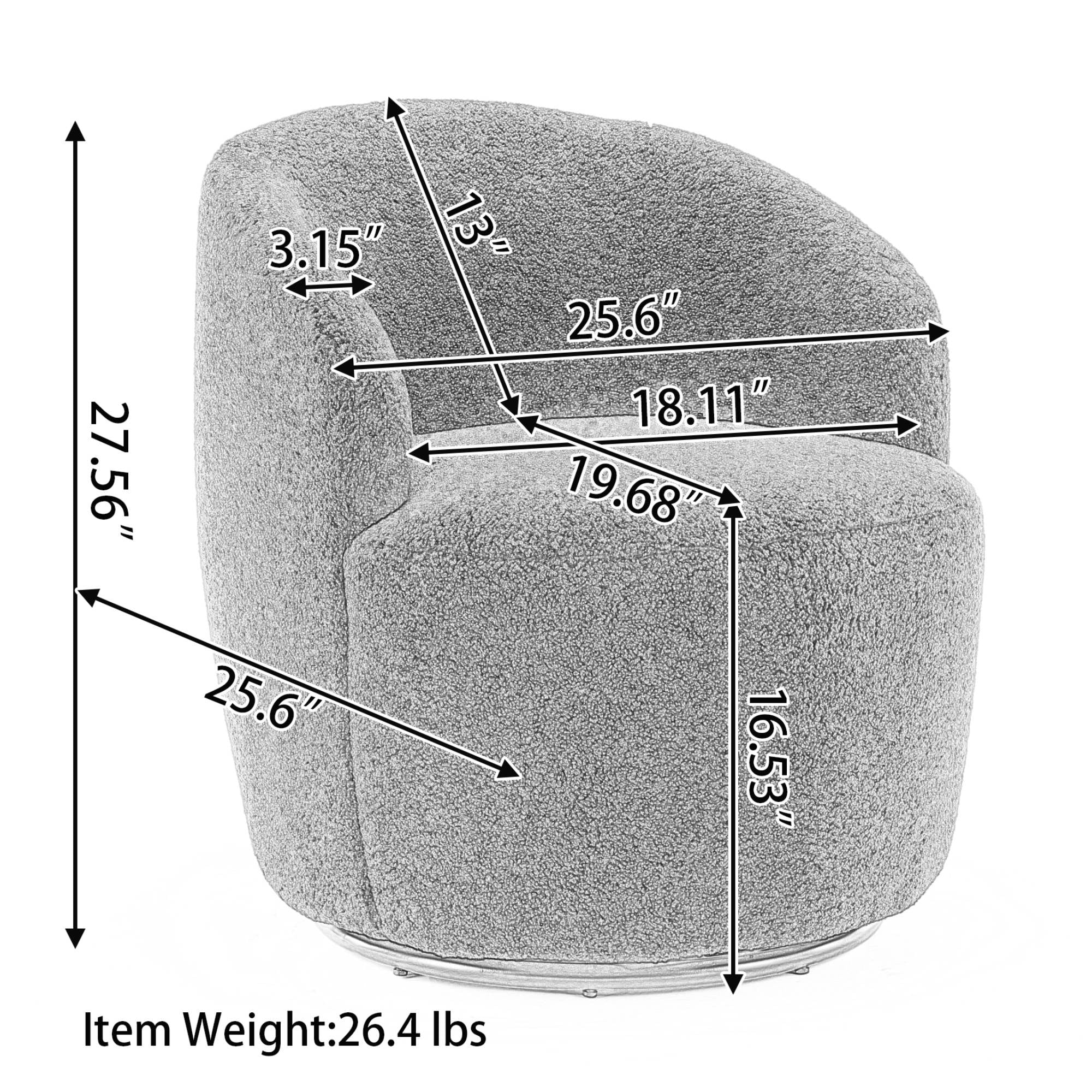 Teddy Swivel Barrel Chair Modern Accent Armchair Chair With Metal Base for Living Room,Dark Gray