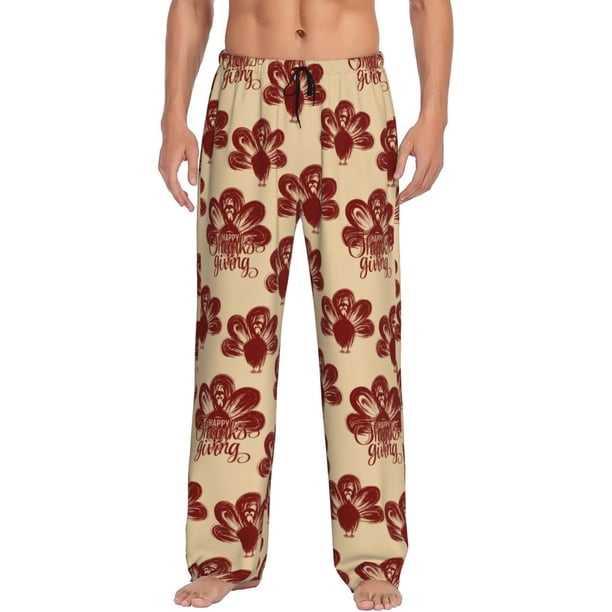 Fotbe Thanksgiving Sketch Turkey Pantalones de Pijama para Hombre, Pantalones de Dormir, Pantalones de Casa con Cintura Ajustable y Bolsillos-X-Large