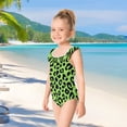 thumbnail image 5 of Girls Ruffled One Piece Swimsuit Summer Beach Vacation Swimwear Tank Swimsuit Neon Green Leopard Print, 5 of 8