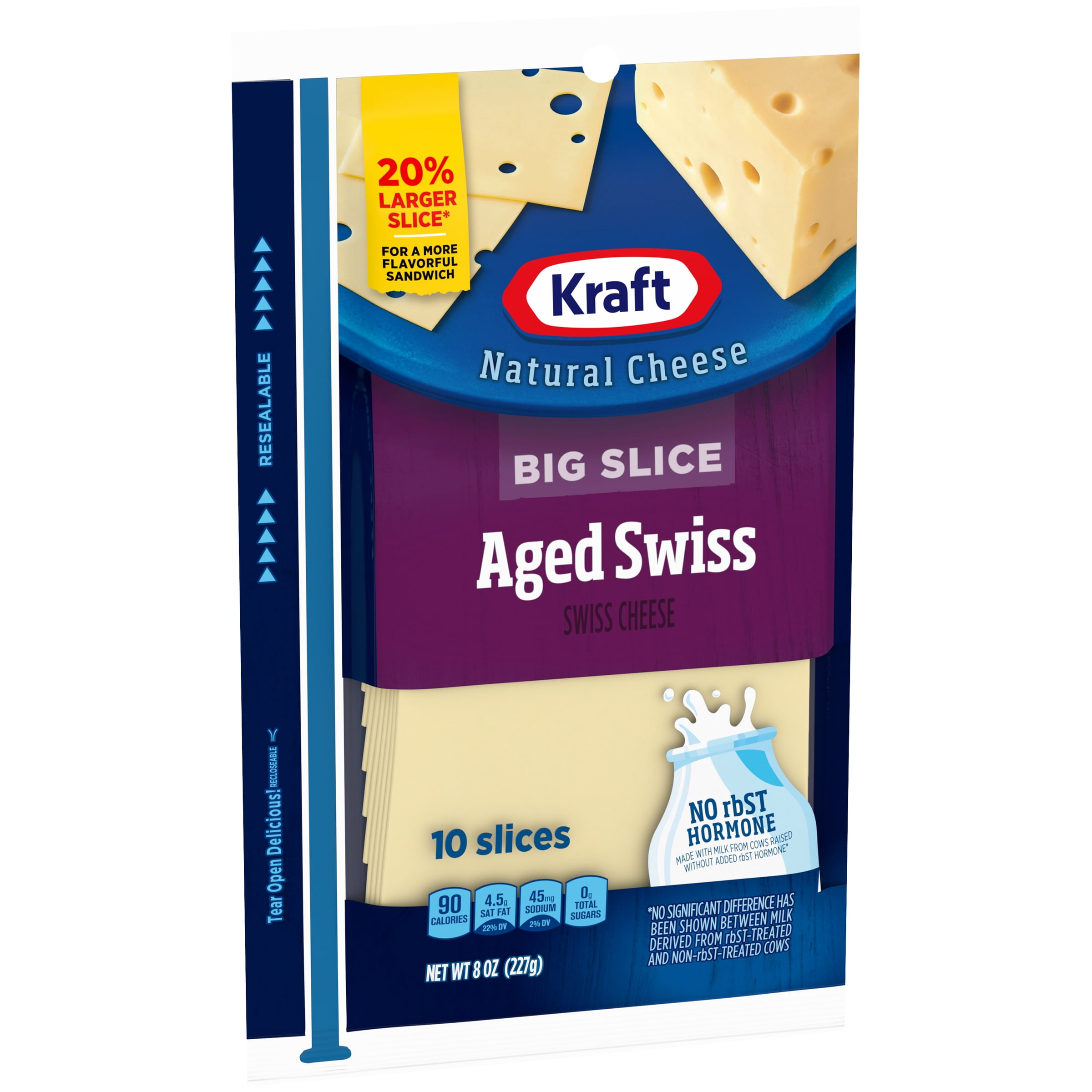 Kraft Big Slice Aged Swiss Cheese Slices, 10 ct 8.0 oz Wrapper