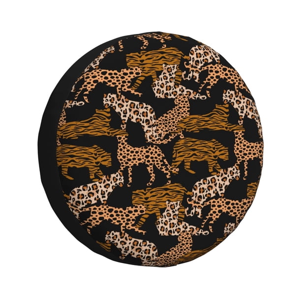 Fotbe Leopard Print Funda de Llanta de Repuesto con Estampado, Engrosada, Ajuste Universal para Jeep, Remolque, RV, SUV, Camión-14 inch