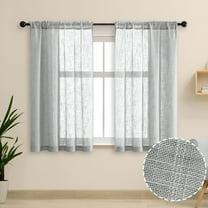 AUQ Grey Curtains 48" Length for Bathroom Window 2 Panels. Semi Sheer Rod Pocket Faux Linen Small Curtains for Bedroom Kitchen. 36x48"es Long. Light Gray