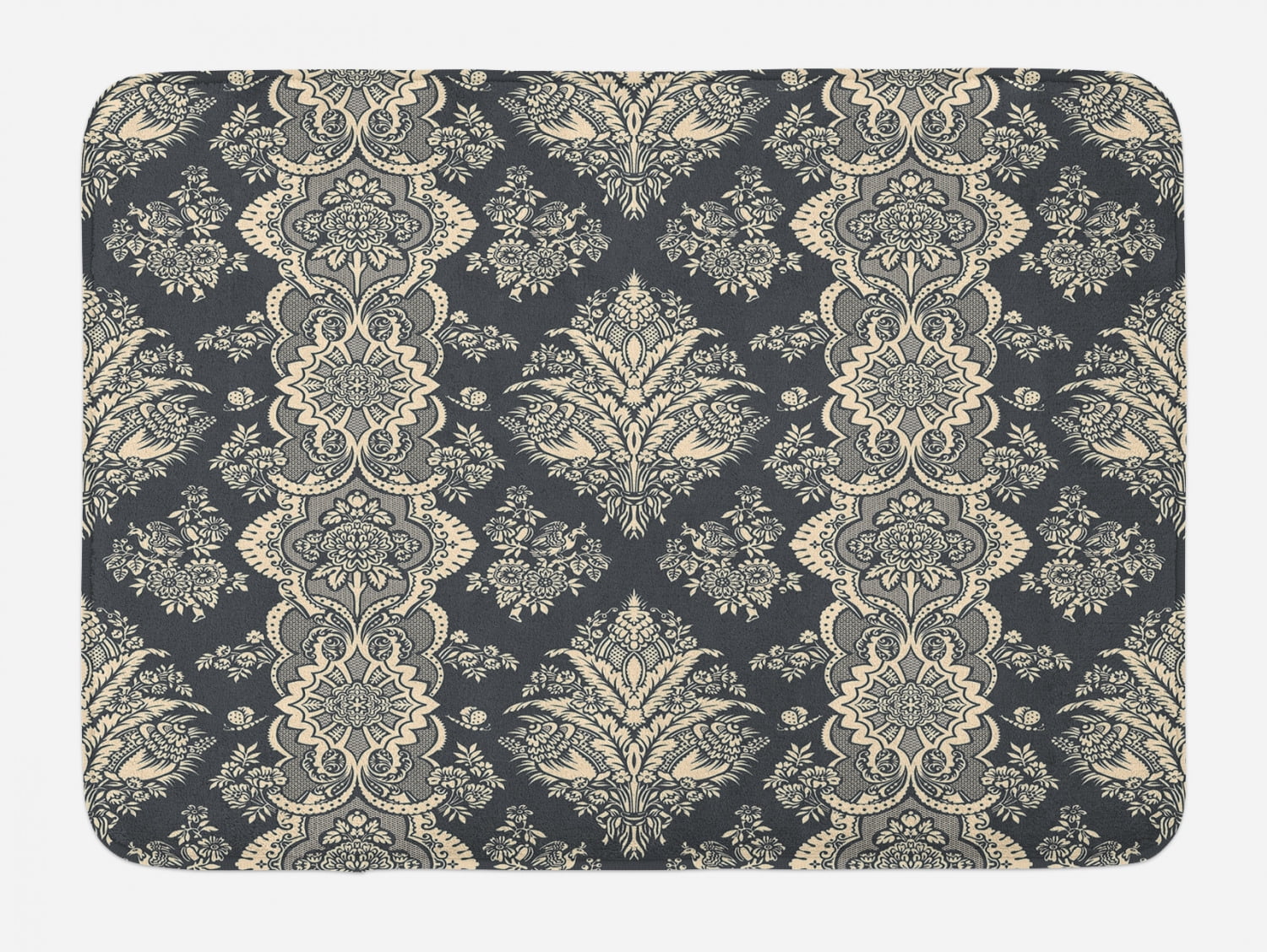 Damask Bath Mat, Victorian Style Baroque Classic Pattern with