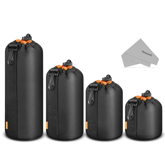 Funda para lentes de cámara NEEWER, 4 paquetes con diseño de cordón, naranja