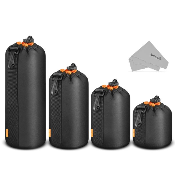 Funda para lentes de cámara NEEWER, 4 paquetes con diseño de cordón, naranja