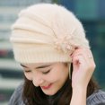 thumbnail image 3 of WTXUE Beret Newsboy Cap Fashion Womens Flower Knit Crochet Beanie Hat Winter Warm Cap Beret Knit Hat Soft Warm Hat Winter Hat Beige One Size, 3 of 3