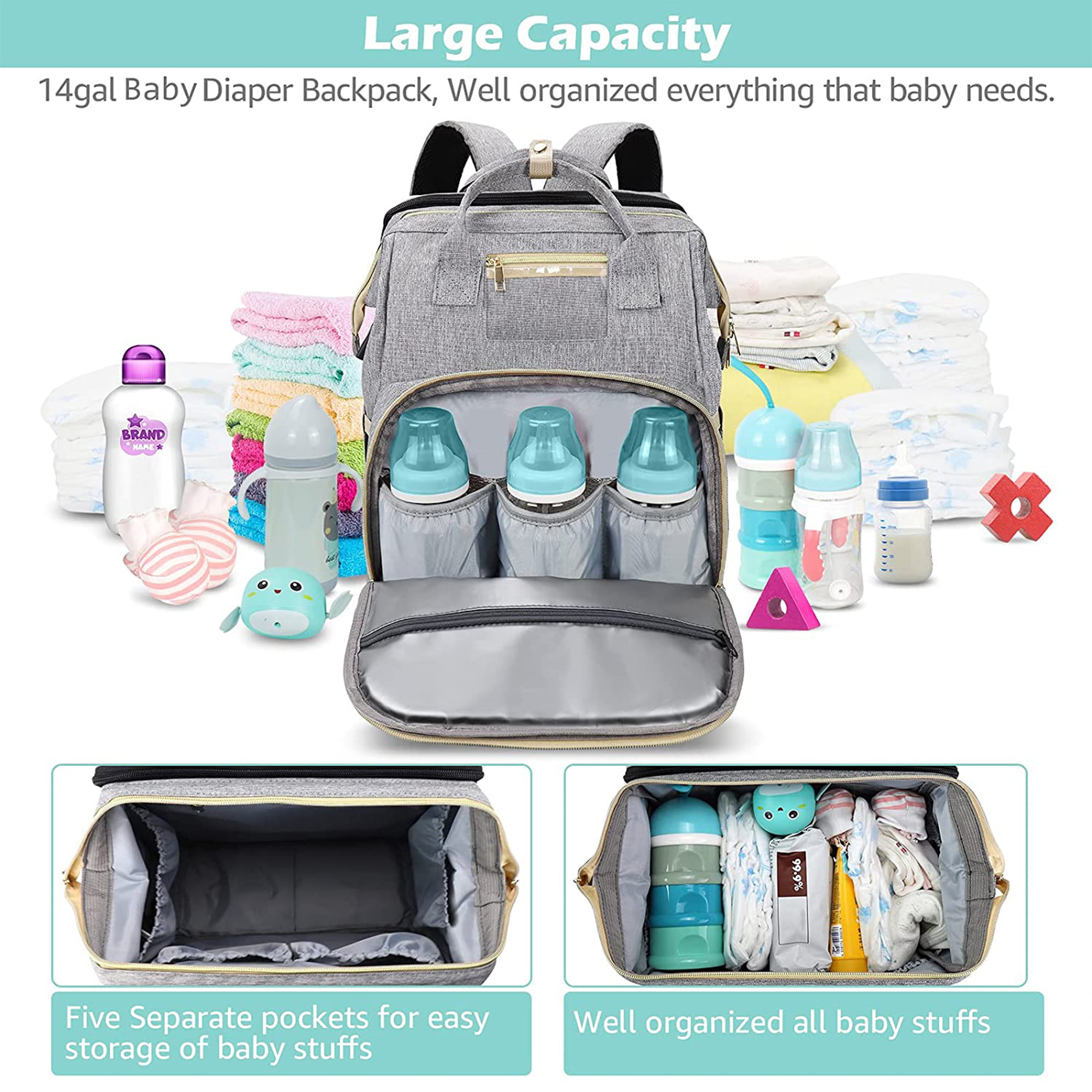 Derjunstar Diaper Bag Backpackbaby Diaper Bags Mothers Day Gifts Multifunctional Travel Diaper Waterproof Backpack for Baby Boy & Girls with Porta