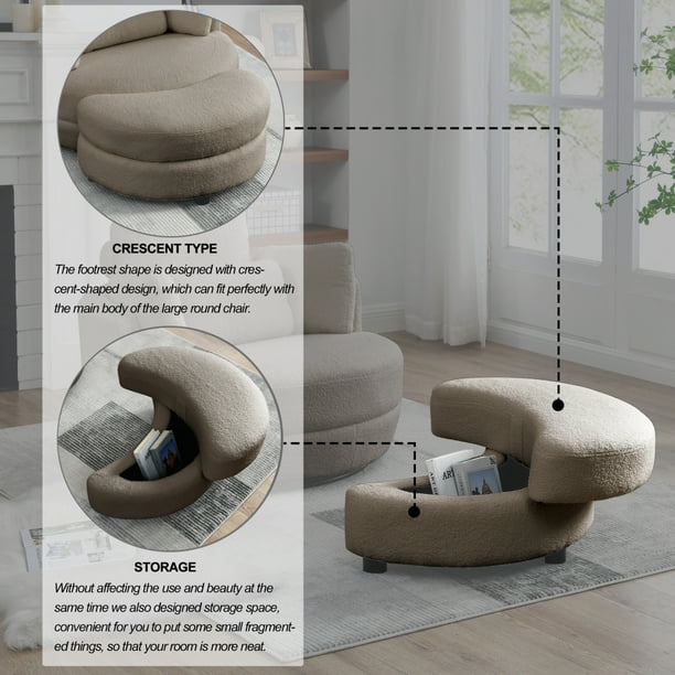Comfy Swivel Lounge Chair with Storage Ottoman, Round Sofa