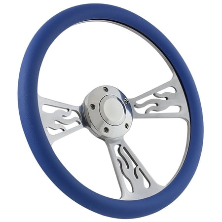 61-63 Ford Thunderbird Flame Steering Wheel 14 Inch Aluminum with Sky Blue Wrap