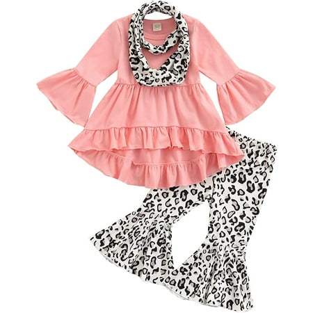 

Zukuco Kids Baby Girls Clothes Long Sleeve T-Shirt Top Dress + Flare Pants + Headband Outfit Set Fall 3Pcs