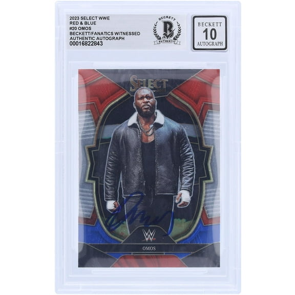 Omos WWE Autographed 2023 Panini Select Red & Blue #20 Beckett Fanatics Witnessed Authenticated 10 Card - Fanatics Authentic Certified