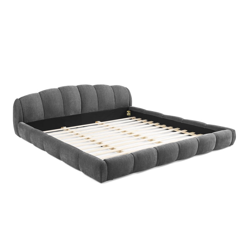 Queen/King Size Upholstered Platform Bed Frame, No Box Spring Required Low Profile Floor Bed with Padded Headboard & Footboard